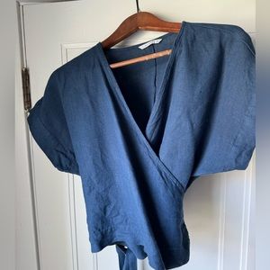 Linenfox wrap top navy blue